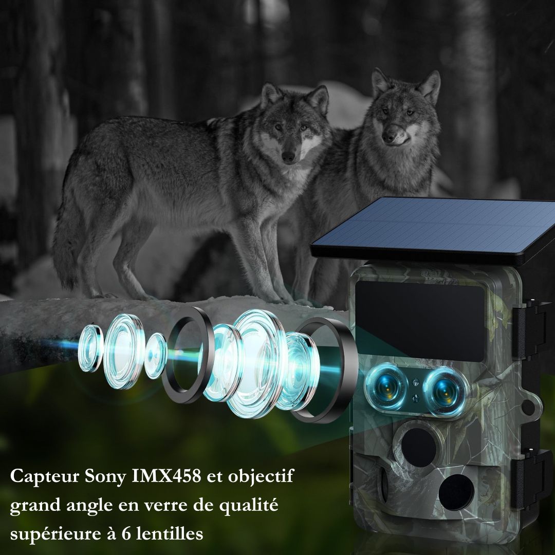 Caméra de surveillance Naturecams 4K HD Wi-Fi à double objectif, alimentée par énergie solaire, pour la chasse aux cerfs