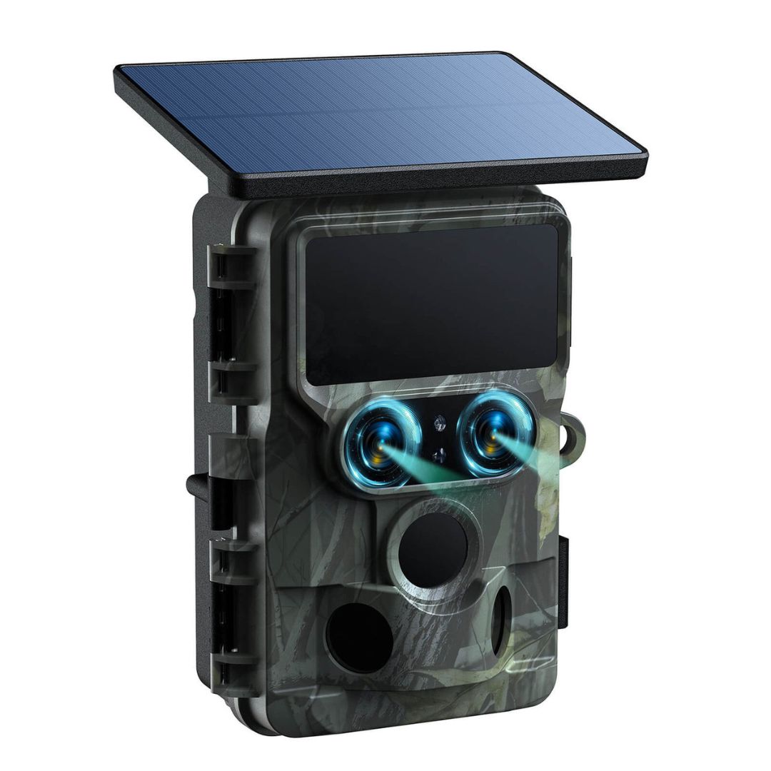 Caméra de surveillance Naturecams 4K HD Wi-Fi à double objectif, alimentée par énergie solaire, pour la chasse aux cerfs